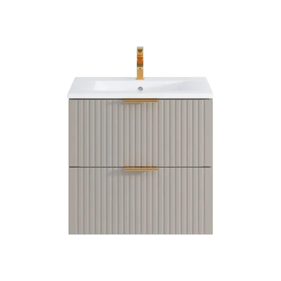 Badkamermeubel met enkele wastafel ZEVARA - 60 cmx46 cmx57 cm - Beige Hout