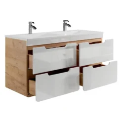 Badkamer set ARUBA - 120 cmx46 cmx59 cm - Natuurlijk licht Wit Hout paneel
