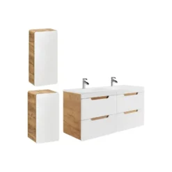 Badkamer set ARUBA - 120 cmx46 cmx59 cm - Natuurlijk licht Wit Hout paneel