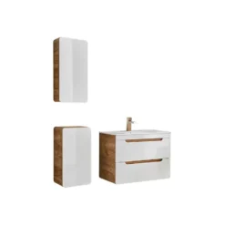 Badkamer set ARUBA - 80 cmx46 cmx59 cm - Natuurlijk licht Wit Hout paneel