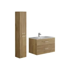 Badkamer set KAYLA - 80 cmx45 cmx47 cm - Natuurlijk licht Hout paneel Keramiek