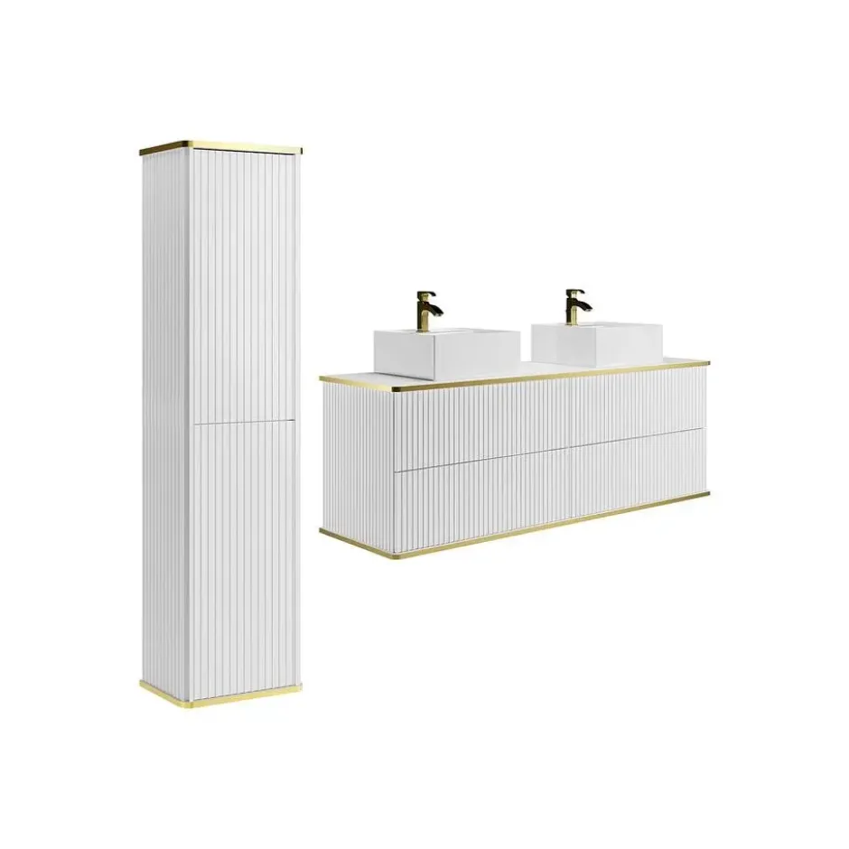 Badkamer set KELIZA - 150 cmx47 cmx54 cm - Wit Hout paneel