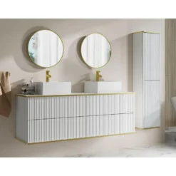 Badkamer set KELIZA - 150 cmx47 cmx54 cm - Wit Hout paneel