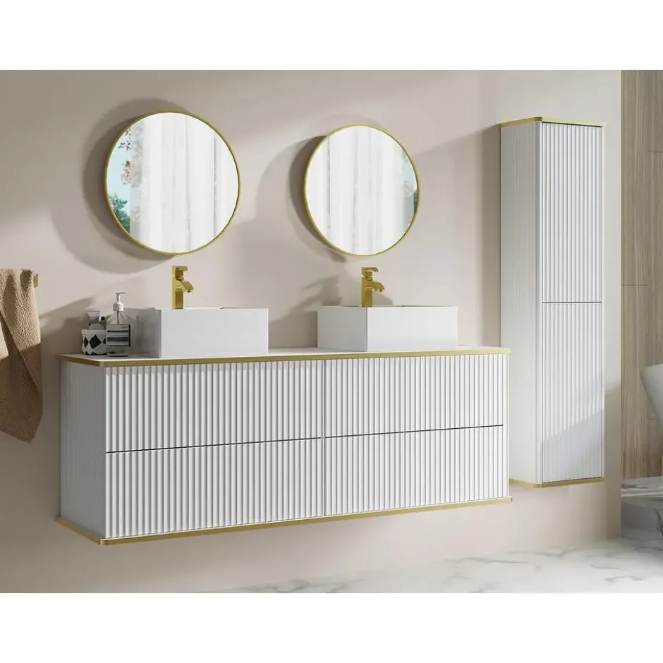 Badkamer set KELIZA - 150 cmx47 cmx54 cm - Wit Hout paneel