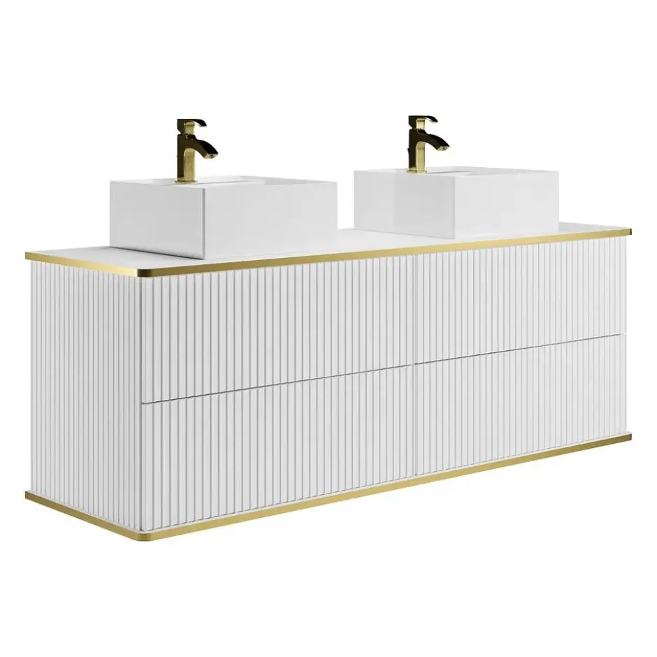 Badkamer set KELIZA - 150 cmx47 cmx54 cm - Wit Hout paneel
