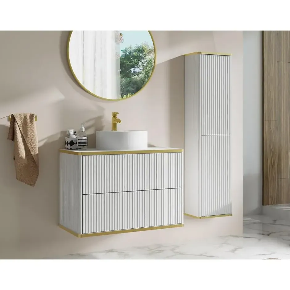 Badkamer set KELIZA - 80 cmx47 cmx54 cm - Wit Hout paneel