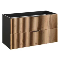 Badkamer set MADELA - 80 cmx46 cmx57 cm - Zwart Natuurlijk licht Hout paneel