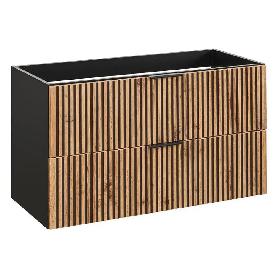 Badkamer set MADELA - 80 cmx46 cmx57 cm - Zwart Natuurlijk licht Hout paneel