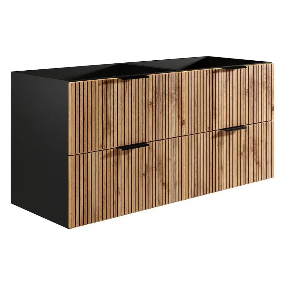 Badkamer set MADELA - 120 cmx46 cmx57 cm - Zwart Natuurlijk licht Hout paneel