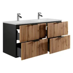 Badkamer set MADELA - 120 cmx46 cmx57 cm - Zwart Natuurlijk licht Hout paneel