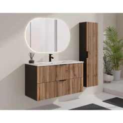 Badkamer set MADELA - 100 cmx46 cmx57 cm - Zwart Natuurlijk licht Hout paneel
