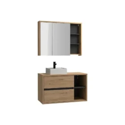 Badkamer set PURNAL - 100 cmx45.5 cmx60 cm - Natuurlijk licht Hout paneel