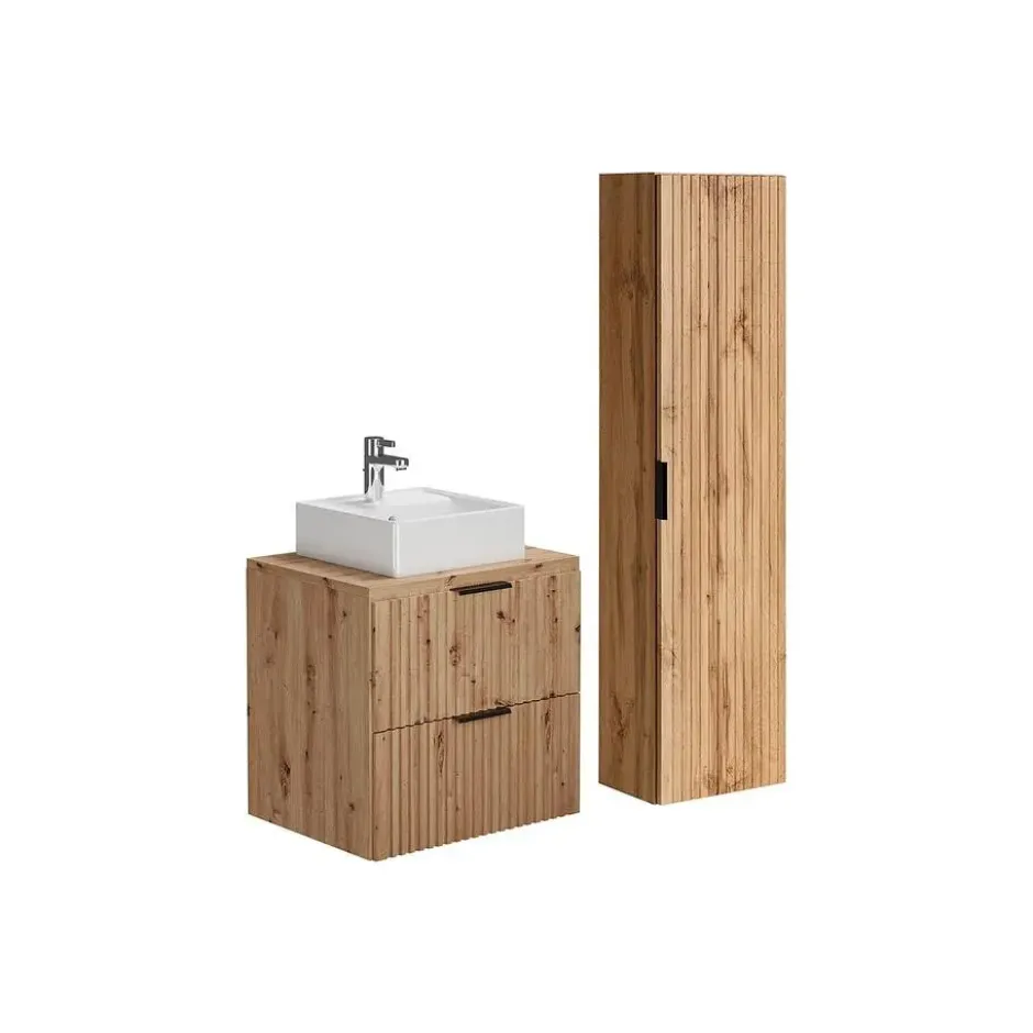 Badkamer set ZEVARA - 60 cmx46 cmx57 cm - Natuurlijk licht Hout paneel