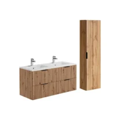 Badkamer set ZEVARA - 120 cmx46 cmx57 cm - Natuurlijk licht Hout paneel