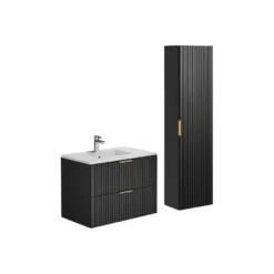 Badkamer set ZEVARA - 80 cmx46 cmx57 cm - Zwart Hout paneel