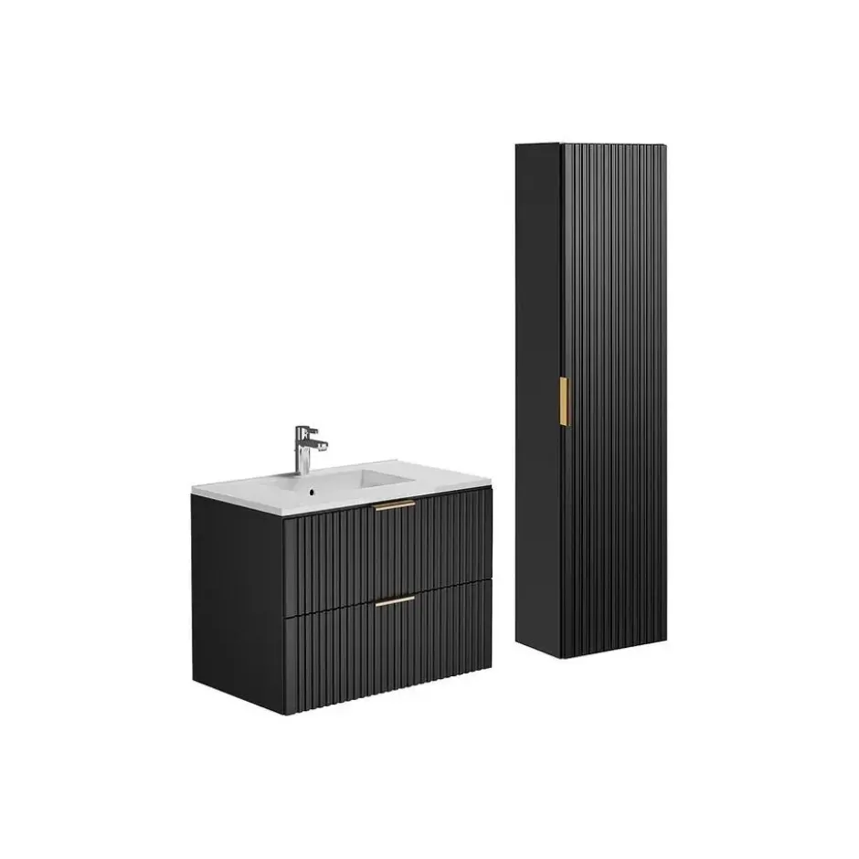 Badkamer set ZEVARA - 80 cmx46 cmx57 cm - Zwart Hout paneel