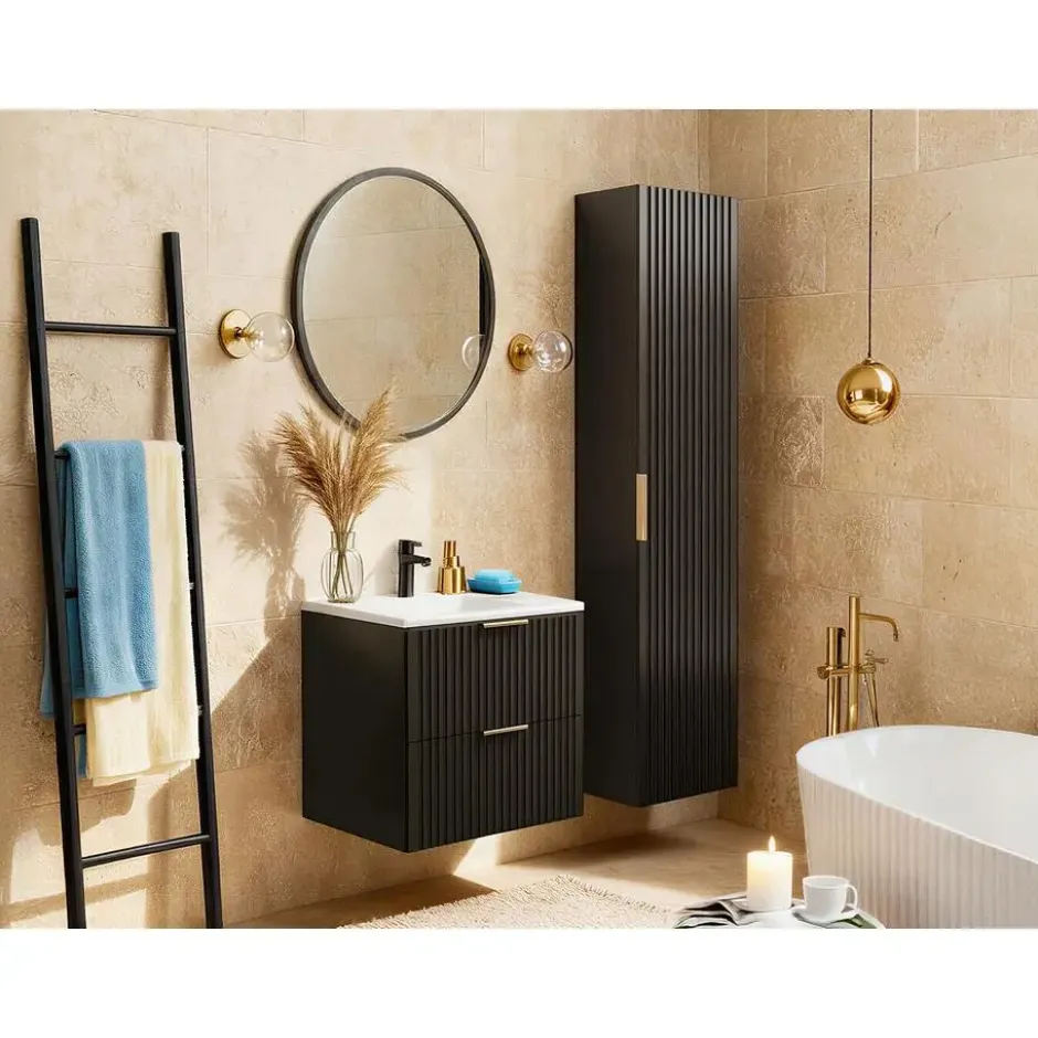 Badkamer set ZEVARA - 60 cmx46 cmx57 cm - Zwart Hout paneel