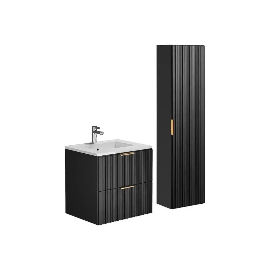 Badkamer set ZEVARA - 60 cmx46 cmx57 cm - Zwart Hout paneel