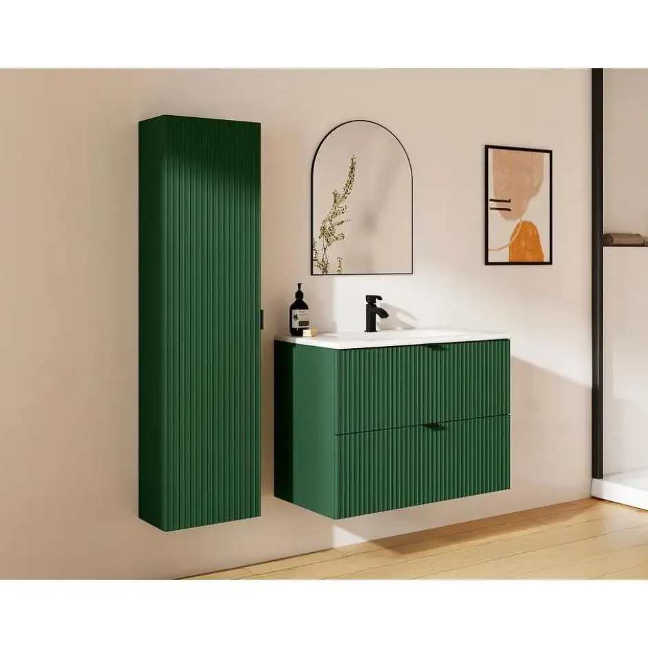 Badkamer set ZEVINI - 80 cmx47 cmx60 cm - Groen Hout paneel