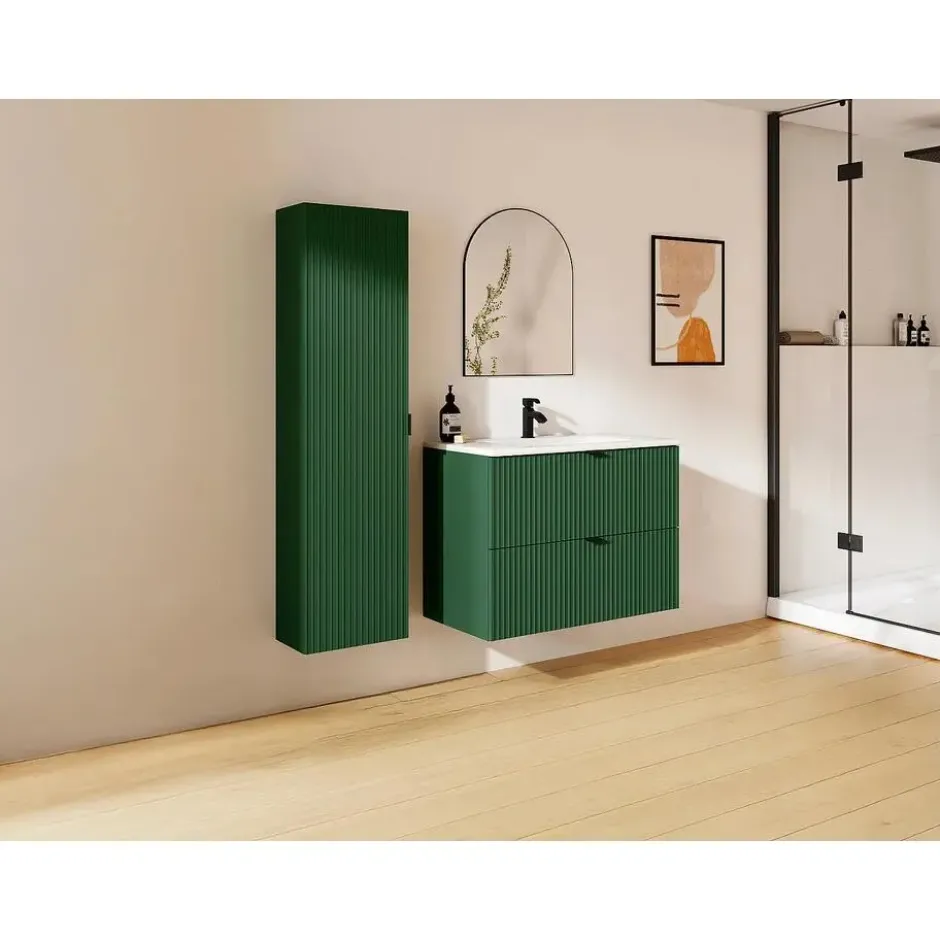 Badkamer set ZEVINI - 80 cmx47 cmx60 cm - Groen Hout paneel