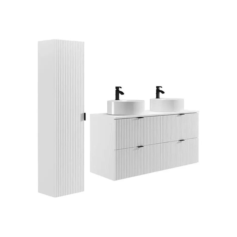Badkamer set ZEVINI - 120 cmx47 cmx60 cm - Wit Hout paneel