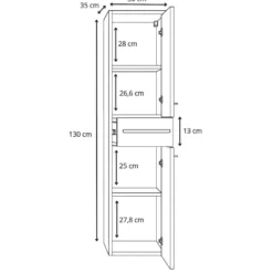 Badplaats Badkamerkast Florence 30 x 35 x 130 cm - hoogglans wit