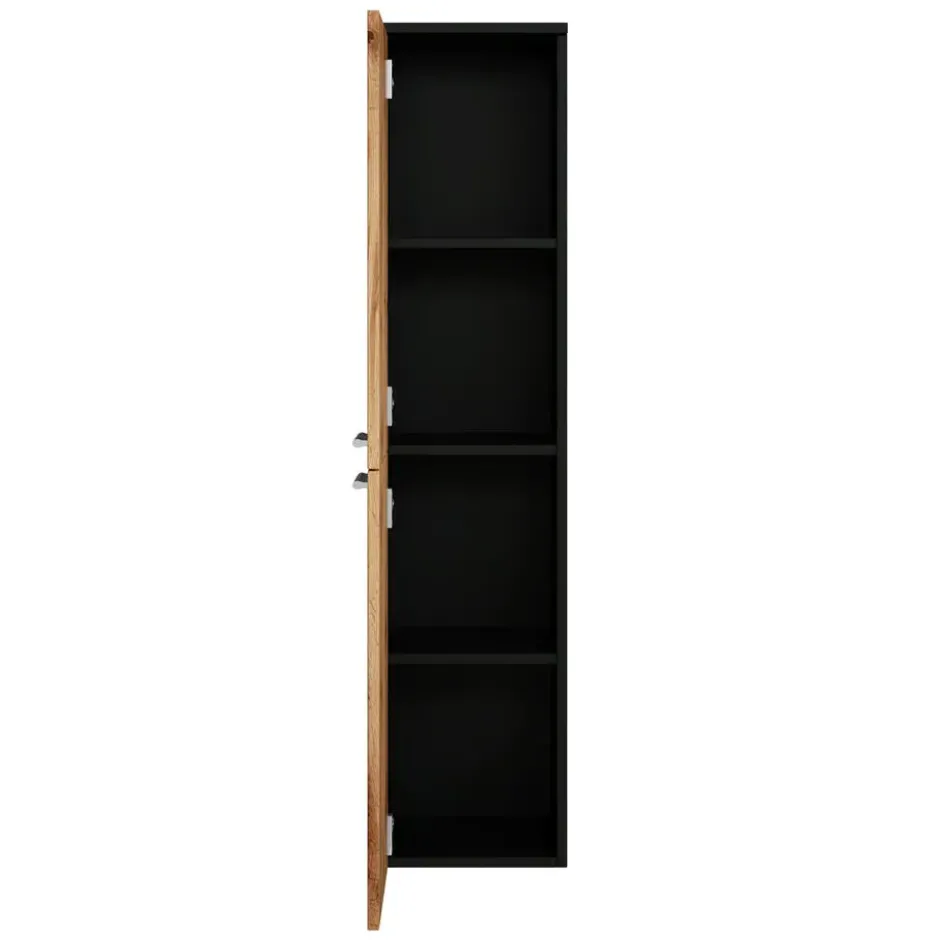 Badplaats Badkamerkast Saturnus 35 x 35 x 130 cm - mat zwart met eiken