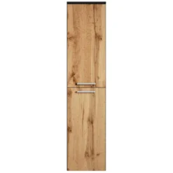 Badplaats Badkamerkast Saturnus 35 x 35 x 130 cm - mat zwart met eiken