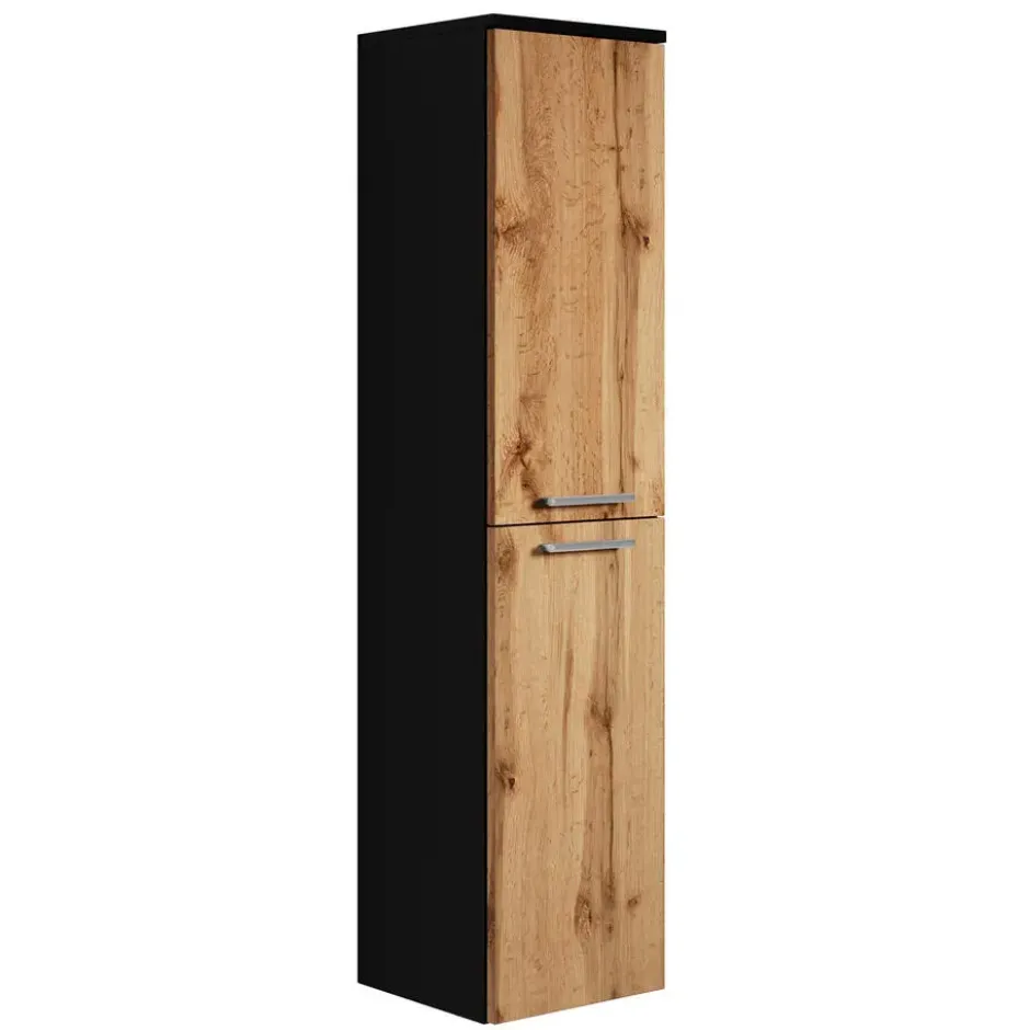 Badplaats Badkamerkast Saturnus 35 x 35 x 130 cm - mat zwart met eiken