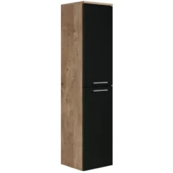 Badplaats Badkamerkast Saturnus 35 x 35 x 130 cm - kastanje eiken met mat zwart