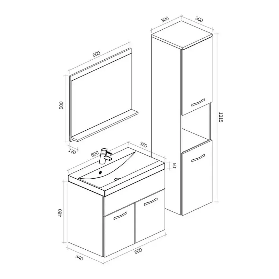 Badplaats Badkamermeubel Montreal XL 60cm complete set - mat grijs