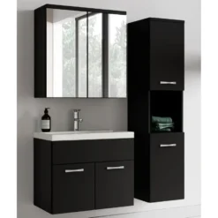 Badplaats Badkamermeubel Montreal 60cm complete set met spiegelkast - mat zwart
