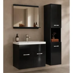 Badplaats Badkamermeubel Montreal 01 60cm met wastafel - hoogglans zwart