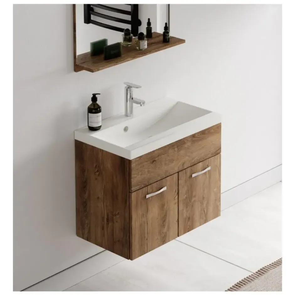 Badplaats Badkamermeubel Montreal 01 60cm met wastafel - bruin eiken