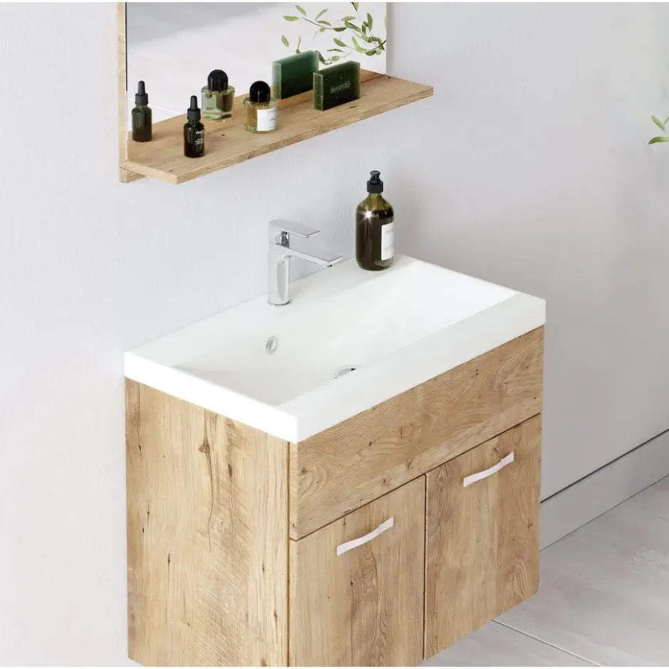 Badplaats Badkamermeubel Montreal 01 60cm met wastafel - kastanje eiken