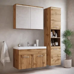 Badplaats Badkamermeubel Paso LED 80cm met spiegelkast - eiken