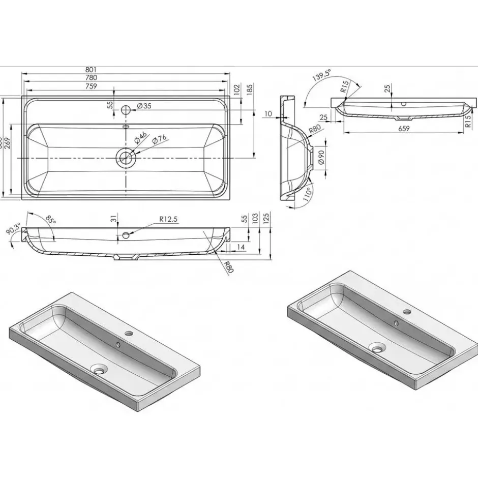 Badplaats Badkamermeubel Paso LED 80cm met spiegelkast - kastanje eiken