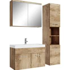 Badplaats Badkamermeubel Paso LED 80cm met spiegelkast - kastanje eiken