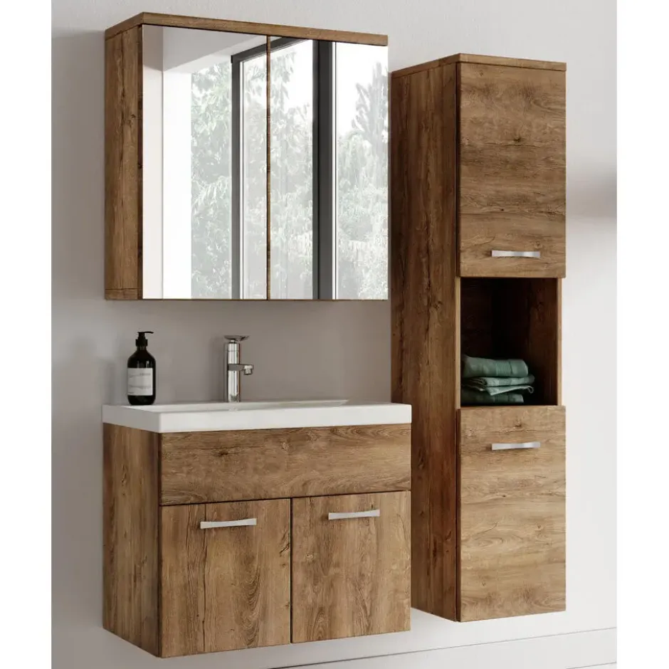 Badplaats Badkamermeubel Set Montreal 60 cm - Bruin Eiken - Badmeubel met