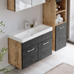 Badplaats Badkamermeubel Set Paso 80 x 40 cm - Kastanje Eiken met Donker Grijs -