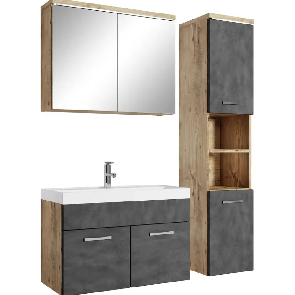 Badplaats Badkamermeubel Set Paso 80 x 40 cm - Kastanje Eiken met Donker Grijs -