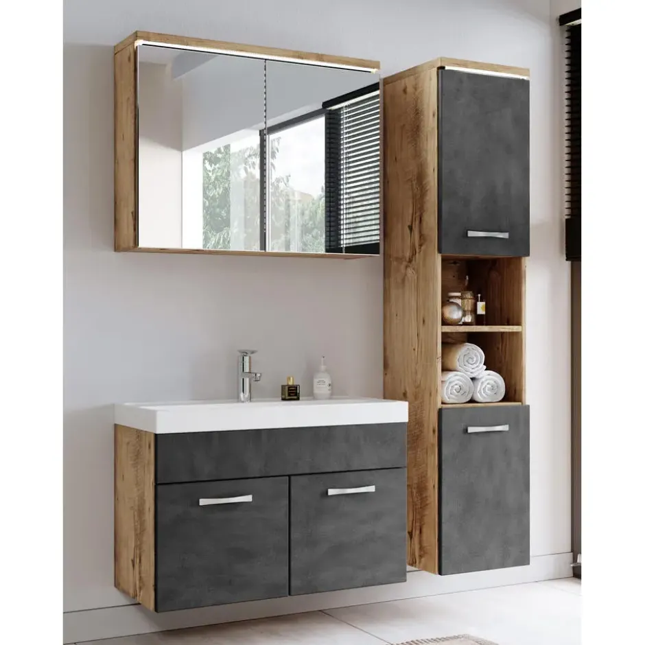 Badplaats Badkamermeubel Set Paso 80 x 40 cm - Kastanje Eiken met Donker Grijs -