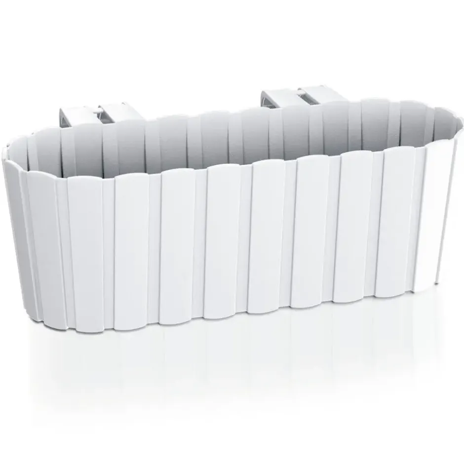 Balkon plantenbak/bloembak - met haken - kunststof - wit - 38cm