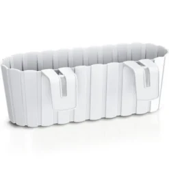 Balkon plantenbak/bloembak - met haken - kunststof - wit - 38cm