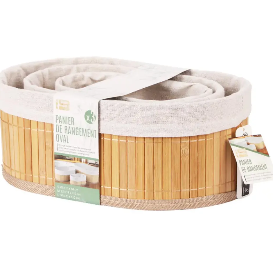 Bambou & Co opbergmanden - 3x - met stof - bruin - organizer