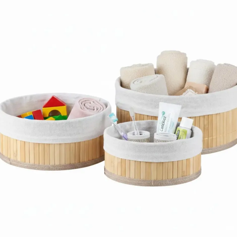Bambou & Co opbergmanden - 3x - met stof - bruin - organizer