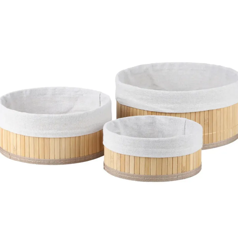 Bambou & Co opbergmanden - 3x - met stof - bruin - organizer