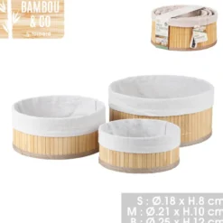 Bambou & Co opbergmanden - 3x - met stof - bruin - organizer