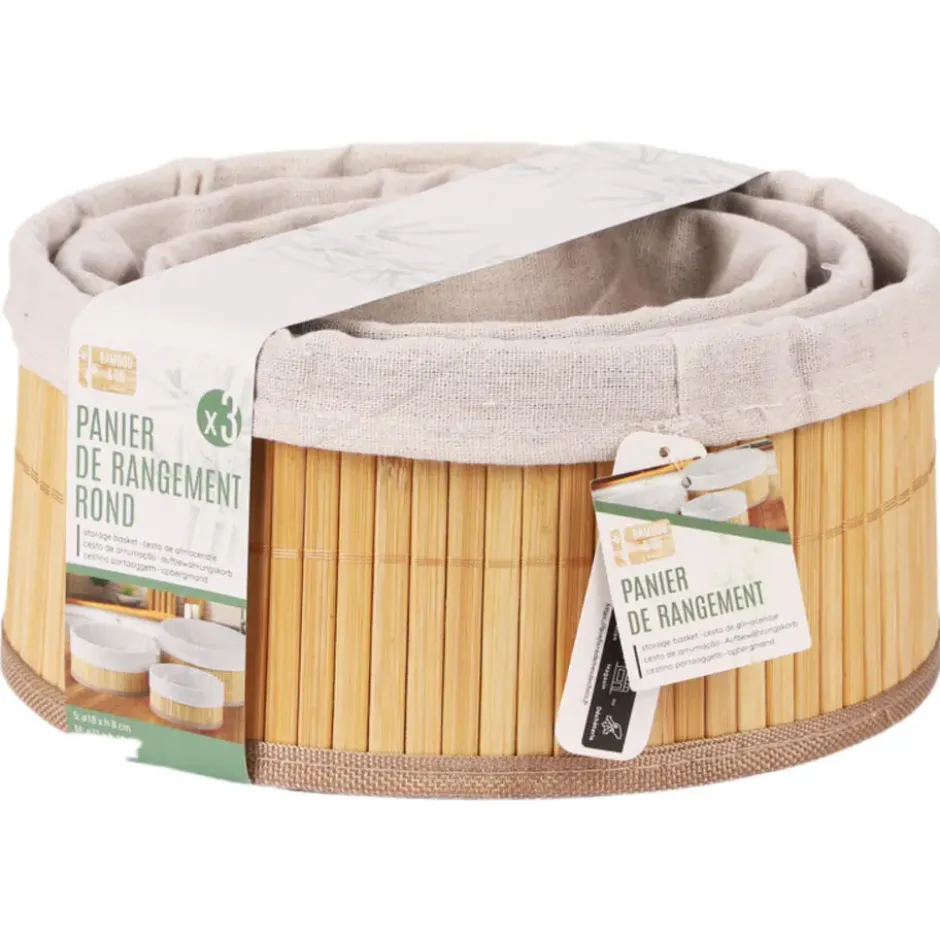Bambou & Co opbergmanden - 3x - met stof - bruin - organizer