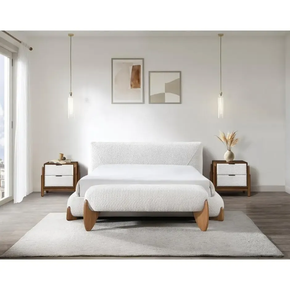 Bankje GAMURA - 127 cmx48 cmx45 cm - Natuurlijk licht Wit Stof